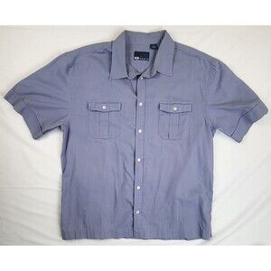 Hobie Short Sleeve Button Up Thin Stripes Double Pocket Shirt Blue Men's Sz XL